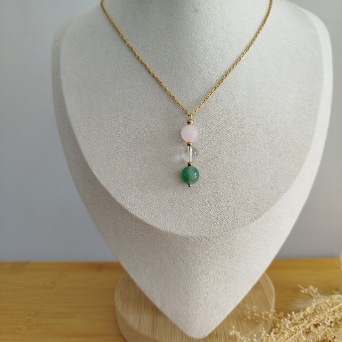 Collection fête des mères Quartz rose , cristal de roche et aventurine verte