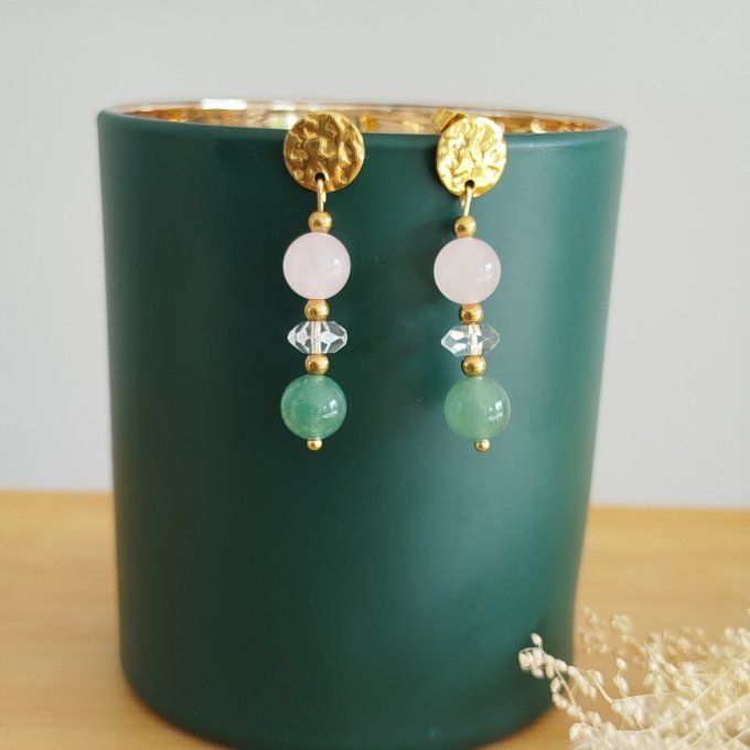Collection fête des mères Quartz rose , cristal de roche et aventurine verte
