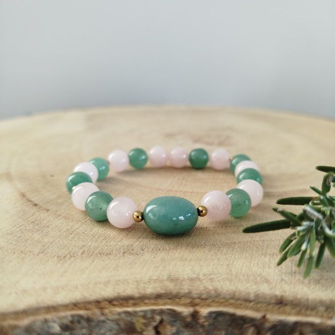 Bracelet quartz rose et aventurine verte