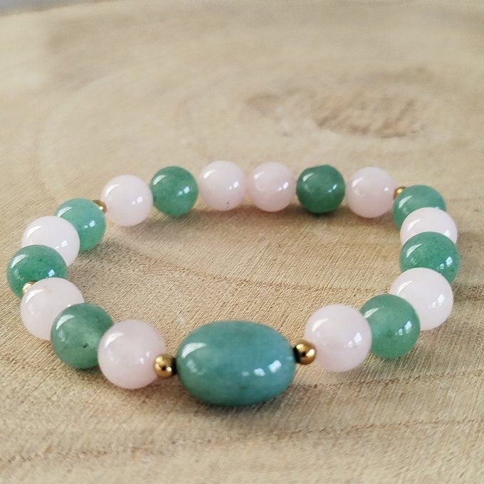 Bracelet quartz rose et aventurine verte