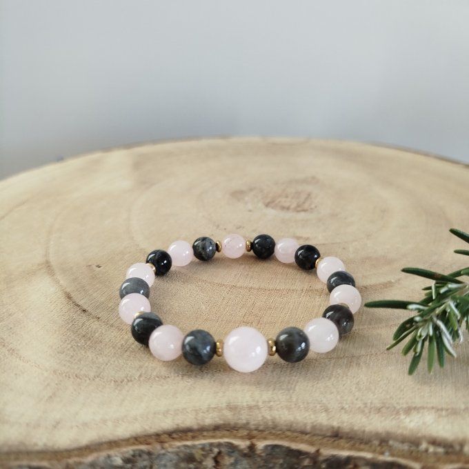 Bracelet quartz rose et labradorite