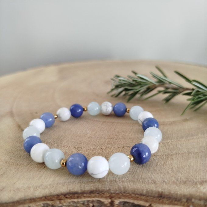 Bracelet aventurine bleue, howlite et aigue marine