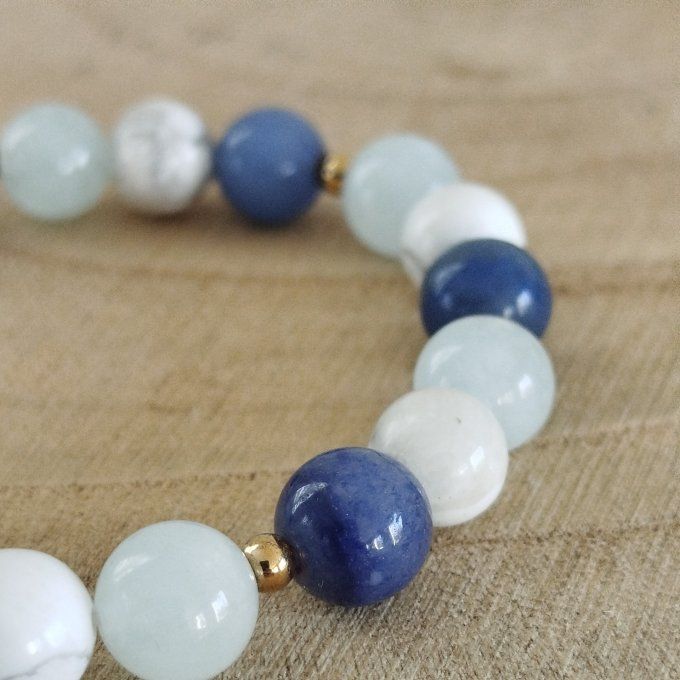 Bracelet aventurine bleue, howlite et aigue marine