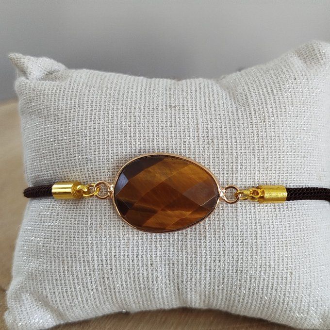 Bracelet cordon pierre à facette œil de tigre 