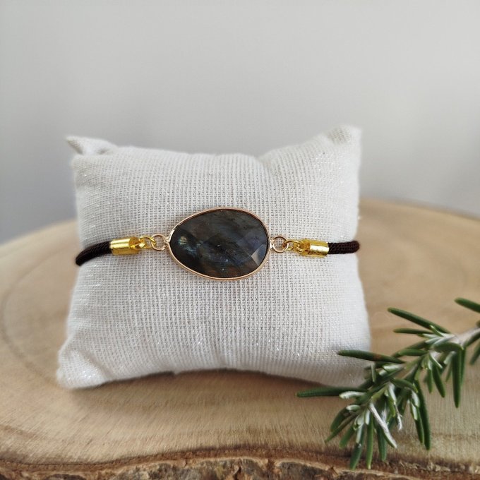 Bracelet cordon pierre à facette labradorite 