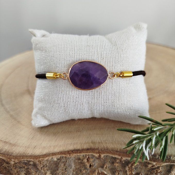 Bracelet cordon pierre à facette améthyste