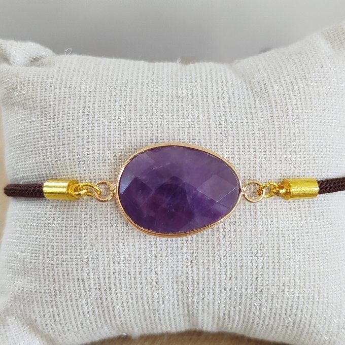 Bracelet cordon pierre à facette améthyste
