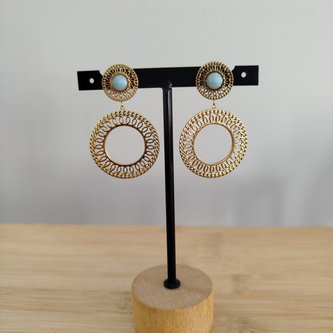 Boucle d'oreille amazonite et acier inoxydable