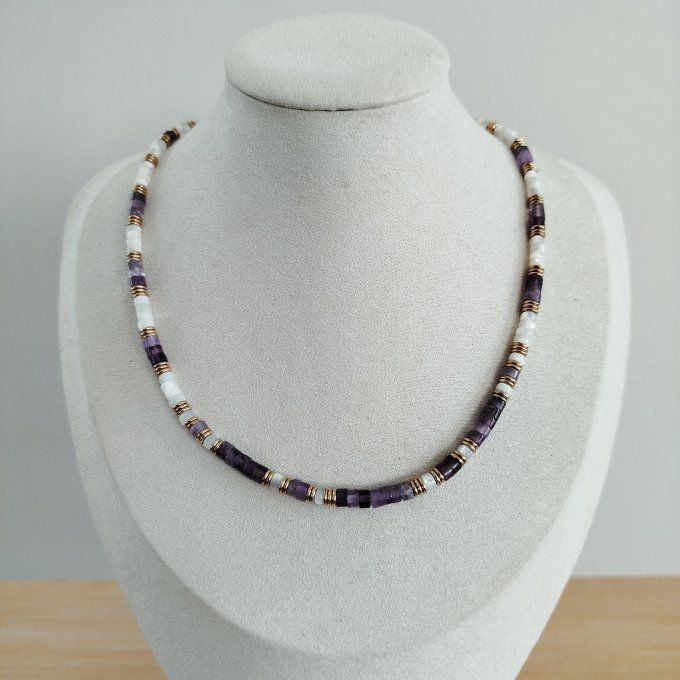 Collier améthyste et acier inoxydable
