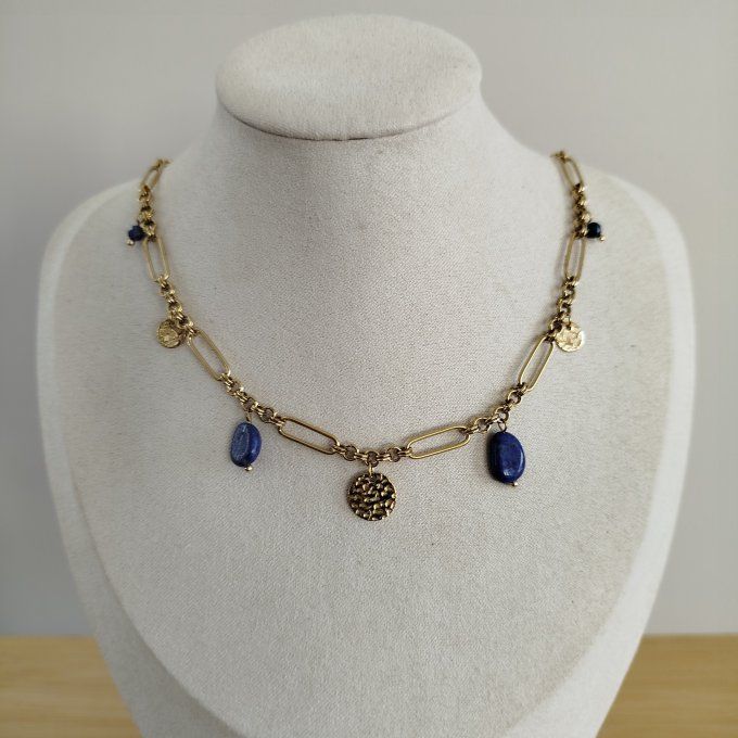Collier lapis lazuli et acier inoxydable 