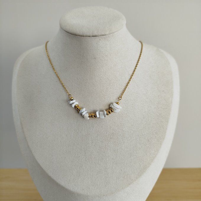 Collier howlite et acier inoxydable 