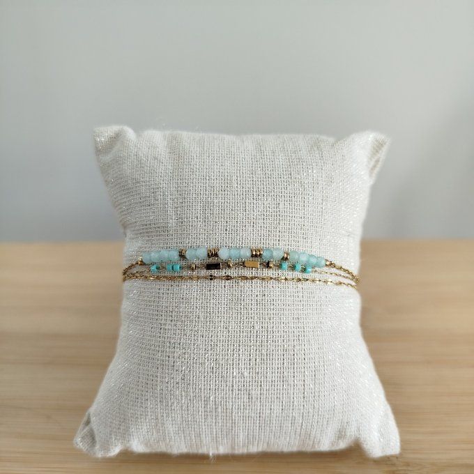 bracelet triple amazonite et acier inoxydable