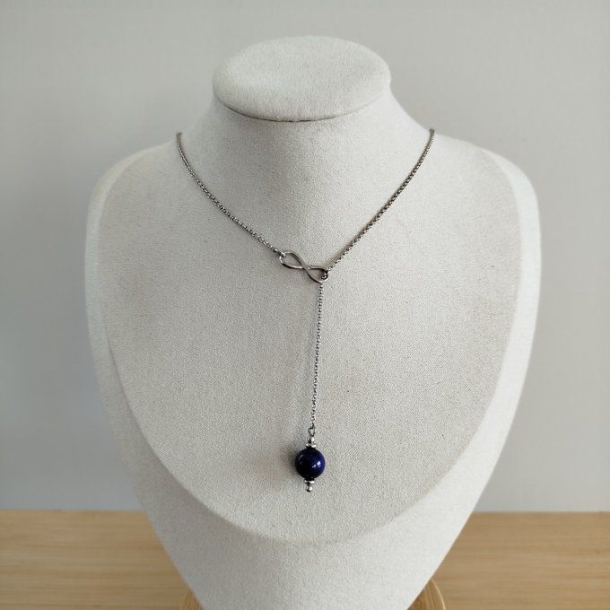 Collier lapis lazuli et acier inoxydable