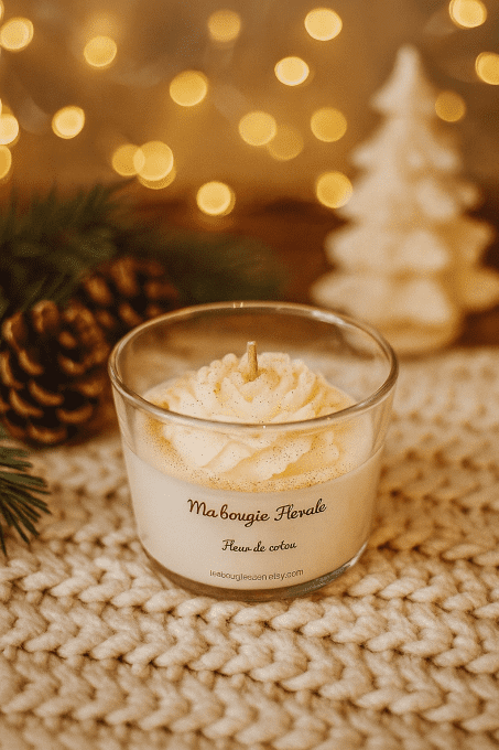 Bougie florale fleur de coton ou patchouli rose