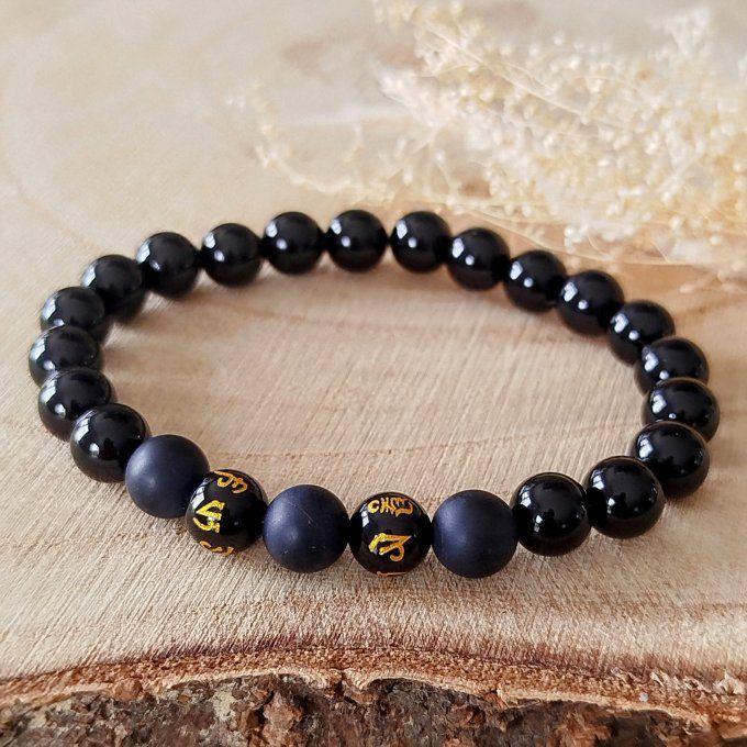 Bracelet homme Obsidienne et Mantra mani