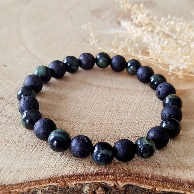 Bracelet homme Jaspe kambaba et pierre de lave