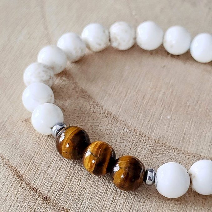 Bracelet homme Œil de tigre et magnésite