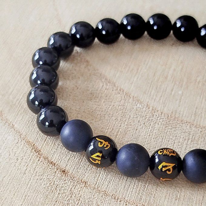 Bracelet homme Obsidienne et Mantra mani