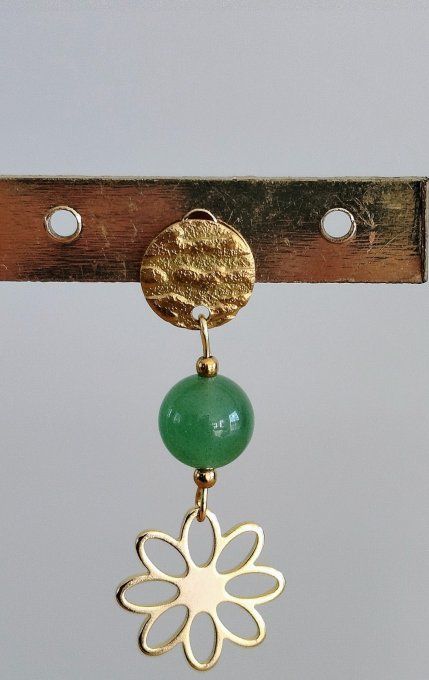 Boucle d'oreille acier inoxydable et aventurine verte