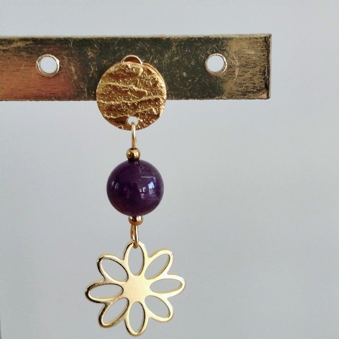 Boucle d'oreille acier inoxydable et améthyste