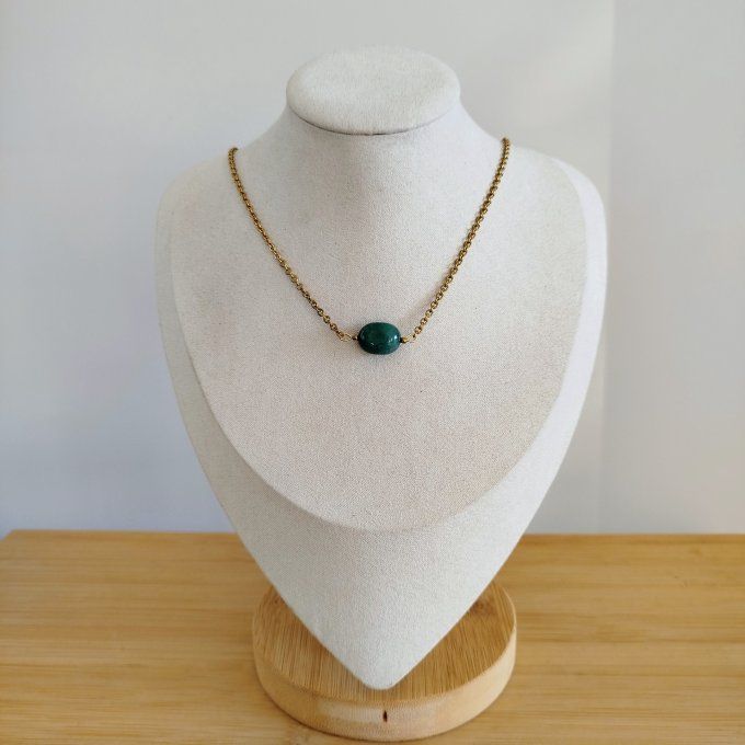 Collier acier inoxydable et Aventurine verte