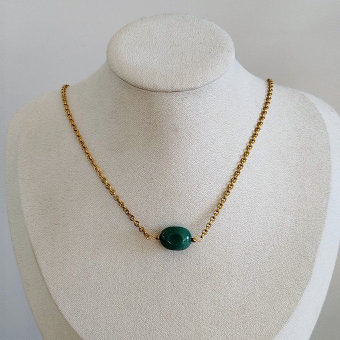 Collier acier inoxydable et Aventurine verte