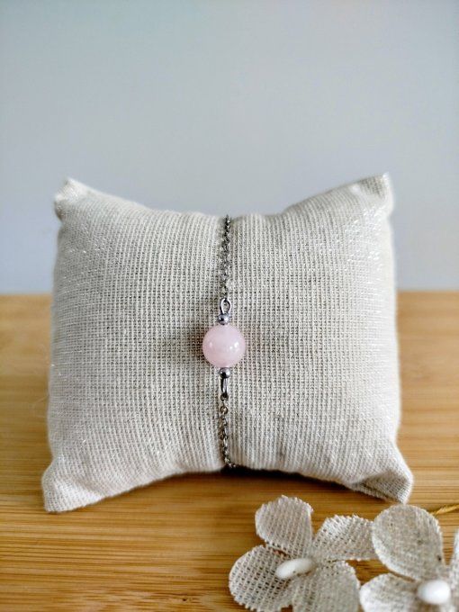 Bracelet acier inoxydable et quartz rose