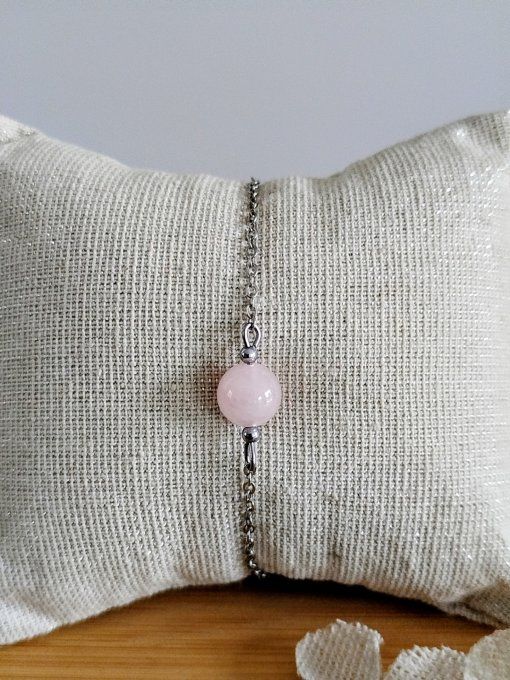 Bracelet acier inoxydable et quartz rose