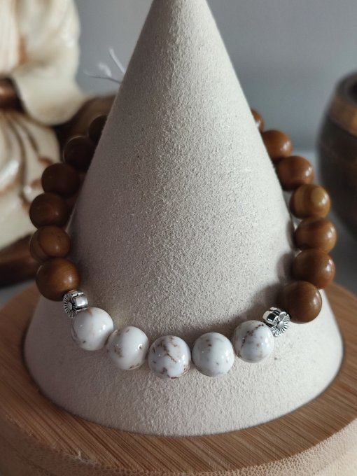 Bracelet Jaspe bois et Howlite 1