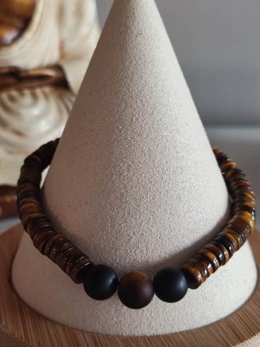 Bracelet Oeil de tigre mat et Agate noire 1